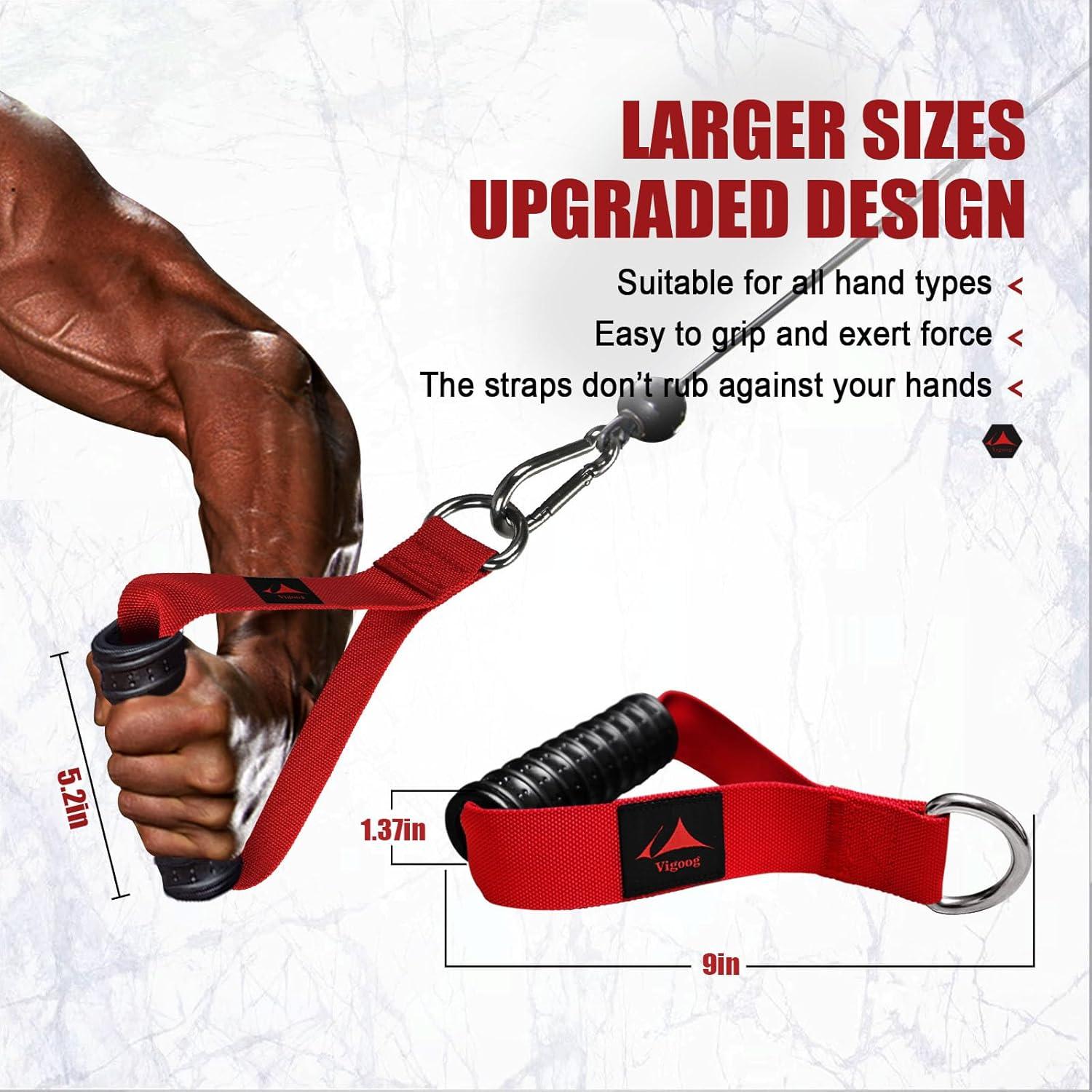 imageVigoog Heavy Duty Gym Exercise Handles Attachment for Cable MachineResistance BandPulley System Home Fitness Workout Equipment with Elastic Rubber Grip and 2 Large CarabinersGlory Red