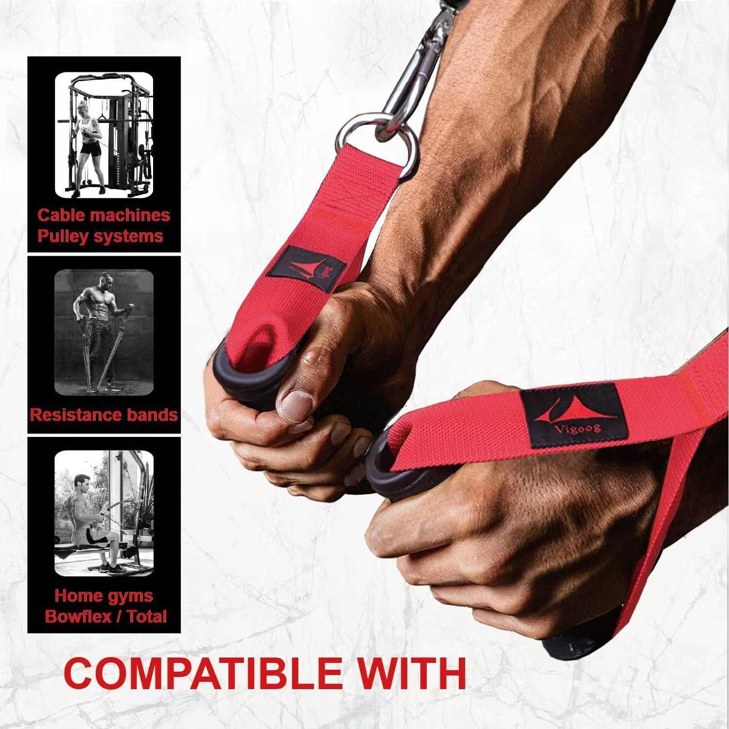 imageVigoog Heavy Duty Gym Exercise Handles Attachment for Cable MachineResistance BandPulley System Home Fitness Workout Equipment with Elastic Rubber Grip and 2 Large CarabinersGlory Red