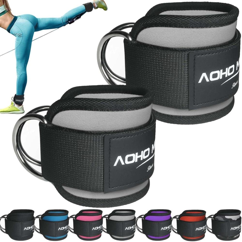 imageAOHO MOOON Ankle Strap for Cable Machine Attachments Gym Accessories for Women and Men Neoprene Ankle Cuffs for glute Kickback Leg Workouts ande Booty Hip Abductors ExerciseGray  Pair