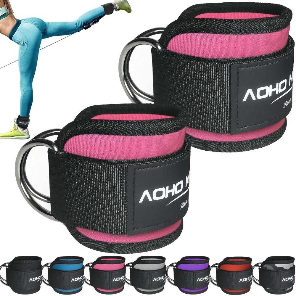 imageAOHO MOOON Ankle Strap for Cable Machine Attachments Gym Accessories for Women and Men Neoprene Ankle Cuffs for glute Kickback Leg Workouts ande Booty Hip Abductors ExercisePink  Pair