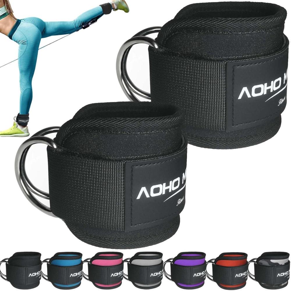imageAOHO MOOON Ankle Strap for Cable Machine Attachments Gym Accessories for Women and Men Neoprene Ankle Cuffs for glute Kickback Leg Workouts ande Booty Hip Abductors ExerciseBlack  Pair