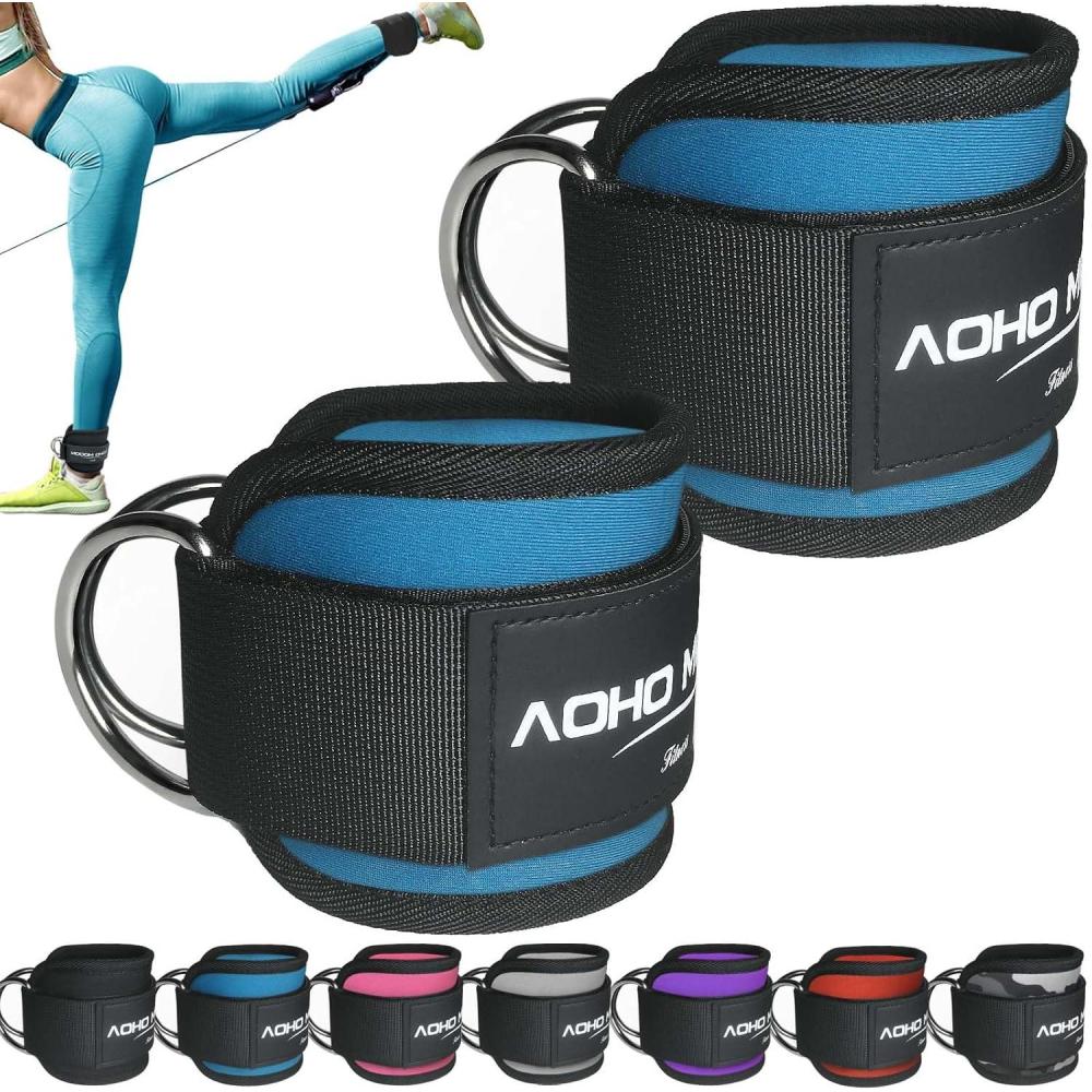 imageAOHO MOOON Ankle Strap for Cable Machine Attachments Gym Accessories for Women and Men Neoprene Ankle Cuffs for glute Kickback Leg Workouts ande Booty Hip Abductors ExerciseBlue  Pair