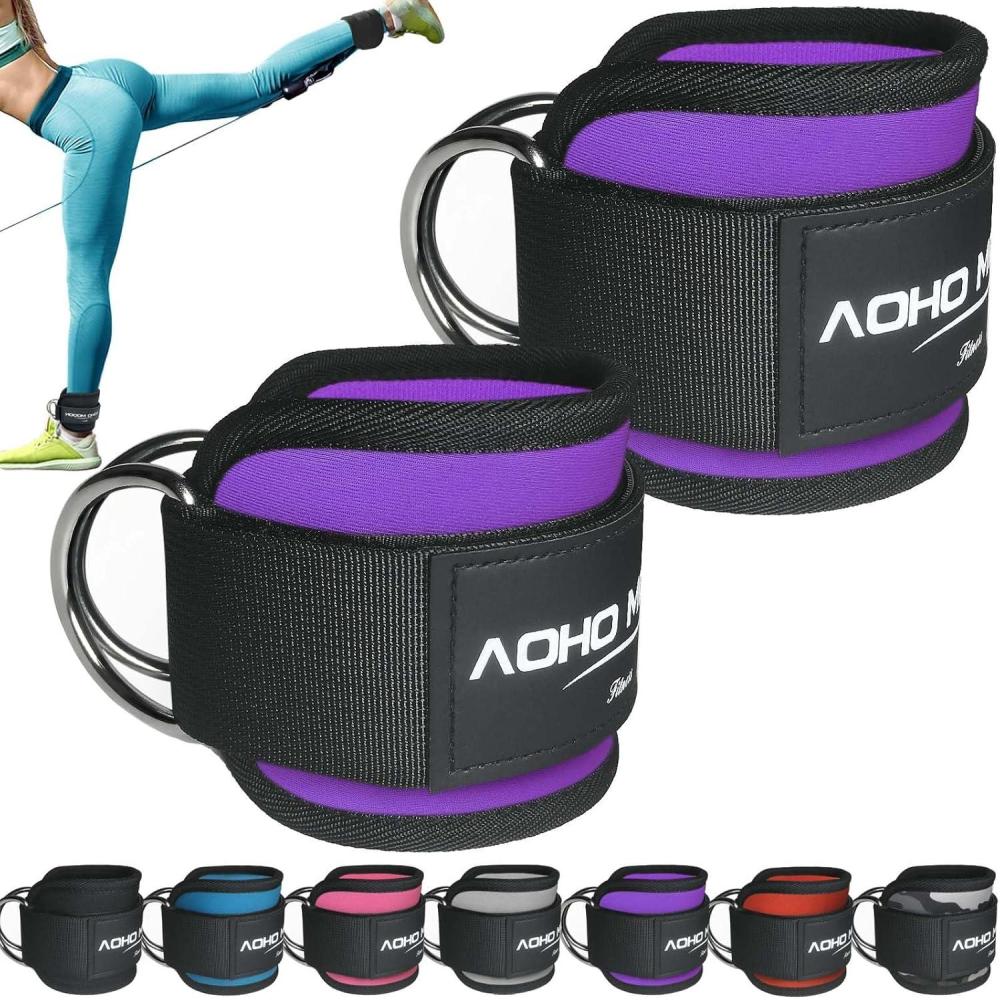 imageAOHO MOOON Ankle Strap for Cable Machine Attachments Gym Accessories for Women and Men Neoprene Ankle Cuffs for glute Kickback Leg Workouts ande Booty Hip Abductors ExercisePurple  Pair