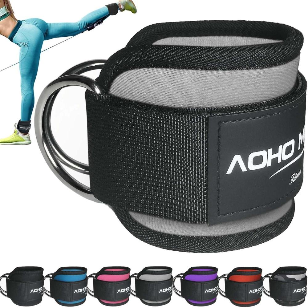 imageAOHO MOOON Ankle Strap for Cable Machine Attachments Gym Accessories for Women and Men Neoprene Ankle Cuffs for glute Kickback Leg Workouts ande Booty Hip Abductors ExerciseGray  Single