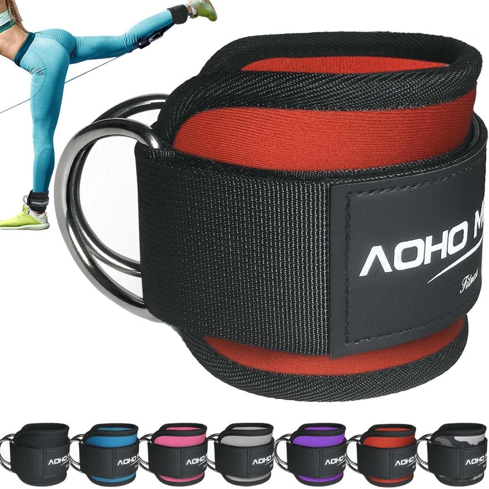imageAOHO MOOON Ankle Strap for Cable Machine Attachments Gym Accessories for Women and Men Neoprene Ankle Cuffs for glute Kickback Leg Workouts ande Booty Hip Abductors ExerciseRed  Single