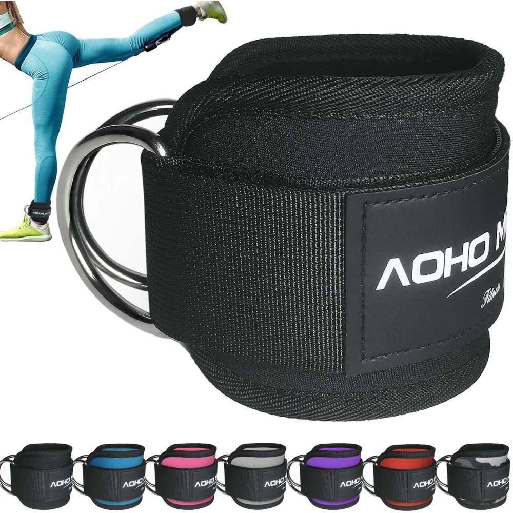 imageAOHO MOOON Ankle Strap for Cable Machine Attachments Gym Accessories for Women and Men Neoprene Ankle Cuffs for glute Kickback Leg Workouts ande Booty Hip Abductors ExerciseBlack  Single