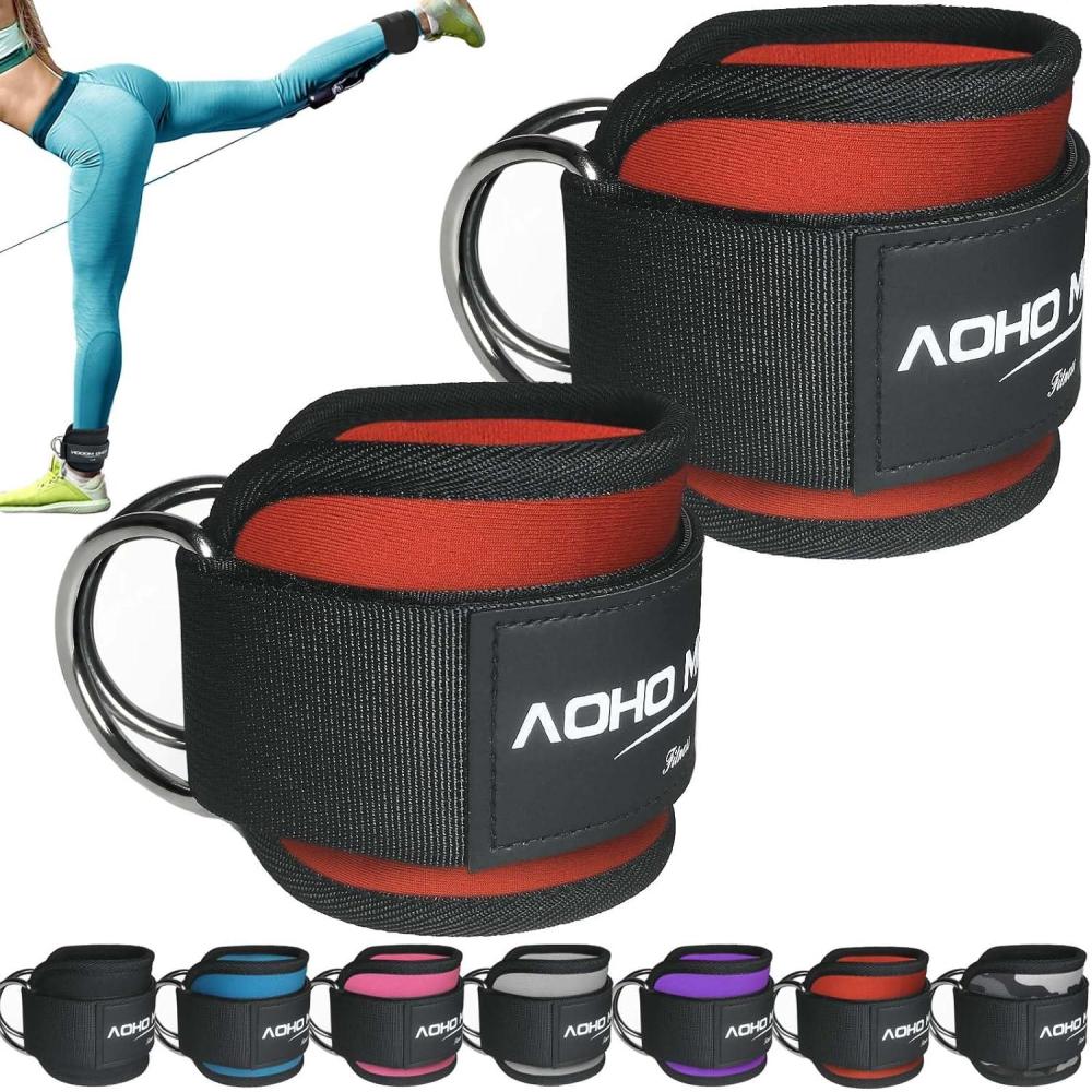 imageAOHO MOOON Ankle Strap for Cable Machine Attachments Gym Accessories for Women and Men Neoprene Ankle Cuffs for glute Kickback Leg Workouts ande Booty Hip Abductors ExerciseRed  Pair
