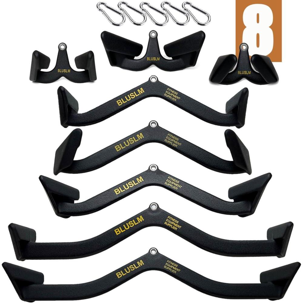 imageBLUSLM Lat Pull Down Bar T bar Row Attachment V Bar Tricep Lat Pulldown Attachments Back Strength Training Bar for Home Gym Exercise Cable Machine AttachmentsBlack 8 PIECES