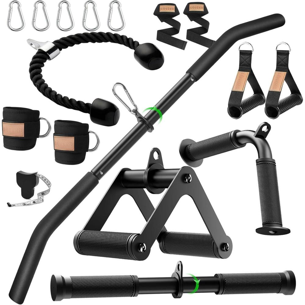 imageCable Machine Attachment Set LAT Pulldown Attachments Cable Machine Accessories for Home Gym Weight Workout Include LAT Pulldown BarDouble D Bar Tricep RopeV Bar