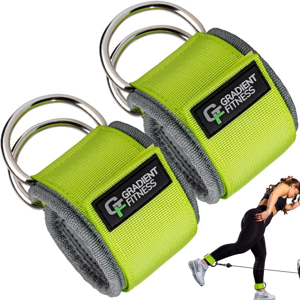 imageGradient Fitness Ankle Straps 2 Pack  Ankle Strap for Cable Machine Ankle Bands for Working Out Cable Ankle StrapGreen 2 DRings Most Popular