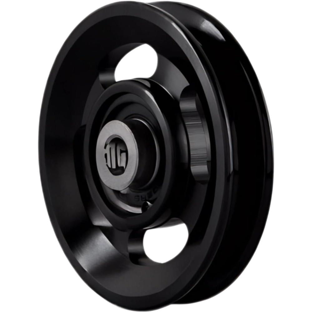 imageGueiddi Pulley system for home gym Aluminum GYM Pulley Wheel Universal Aluminum Alloy Bearing Pulley Wheel for Cable Machine Gym Equipment Part Garage DoorBlack 114115mm