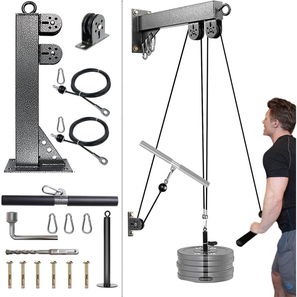 imageMARSAFIT Fitness Wall Mount Pulley System Weight Cable Pulley System for Gym LAT Pull Down and Low Row Cable Machine Cable Station Equipment