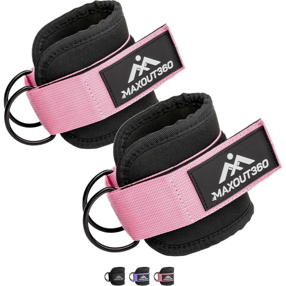 imageMaxOut360 Ankle Straps for Cable Machines Women and Men Cable Kick Back Ankle Straps for Lower Body and Booty Workouts at Home and GymPink Pair