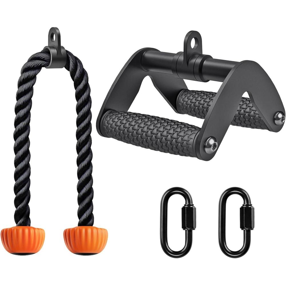 imageSELEWARE Tricep Rope Cable Machines Attachments for Gym Heavy Duty Universal Tricep Pull Down Rope with Soft Rubber Ends for Home Gym Workout Biceps Back ShouldersTricep Rope  Double D Handle