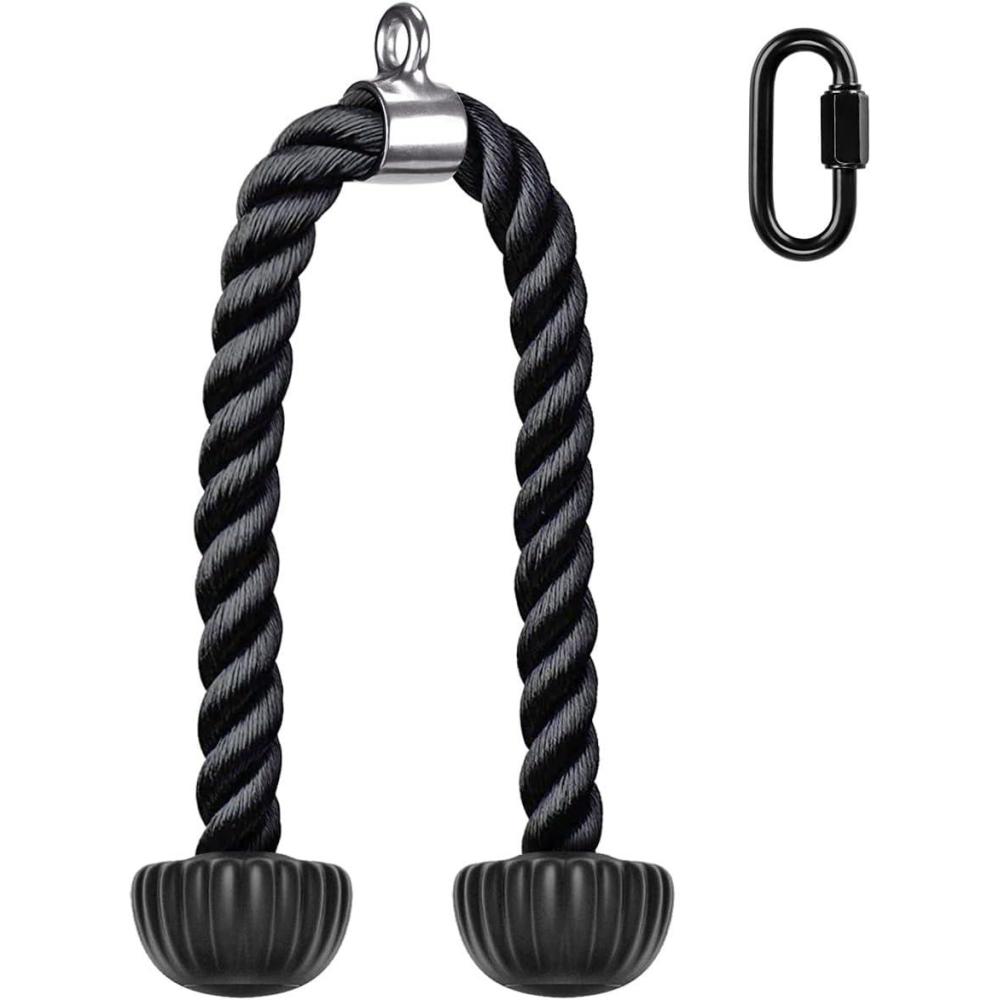 imageSELEWARE Tricep Rope Cable Machines Attachments for Gym Heavy Duty Universal Tricep Pull Down Rope with Soft Rubber Ends for Home Gym Workout Biceps Back ShouldersBlack Rubber  36inch