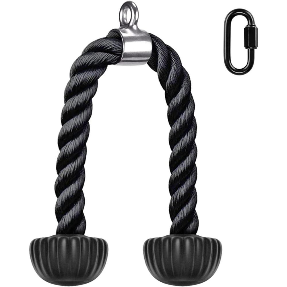 imageSELEWARE Tricep Rope Cable Machines Attachments for Gym Heavy Duty Universal Tricep Pull Down Rope with Soft Rubber Ends for Home Gym Workout Biceps Back ShouldersBlack Rubber  28inch