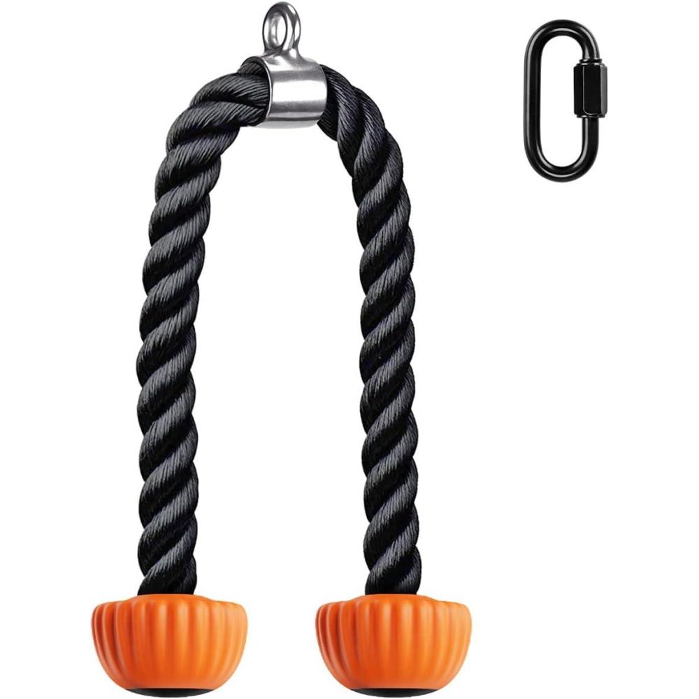 imageSELEWARE Tricep Rope Cable Machines Attachments for Gym Heavy Duty Universal Tricep Pull Down Rope with Soft Rubber Ends for Home Gym Workout Biceps Back ShouldersOrange Rubber  36inch