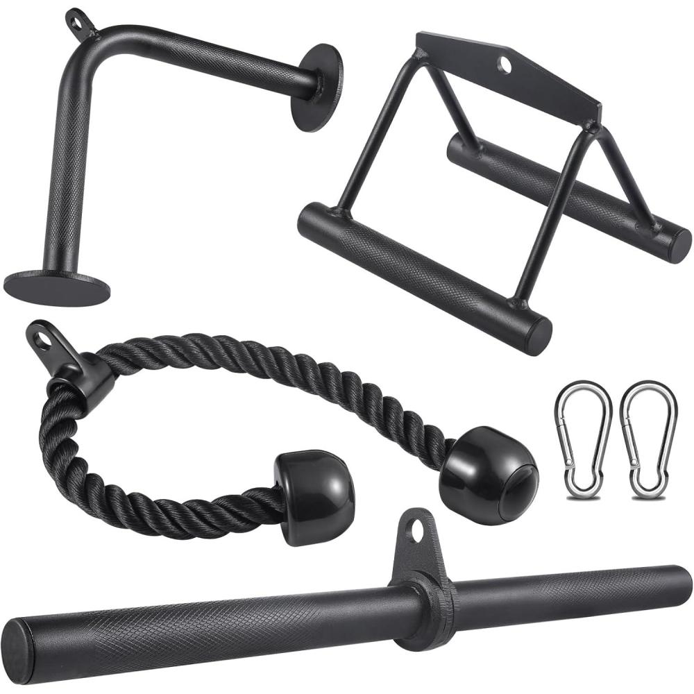 imageSERTT Workout Cable Machine Attachment for Home Gym LAT Pulldown Attachments Cable Accessories for Weight Training Straight Pull Down Bar Tricep Rope Double D Row Handle VShaped BarStandard Version