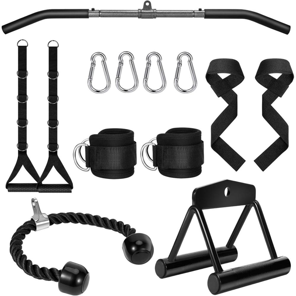 imageTurakun Cable Machine Attachments Set LAT Pulldown Attachments Bar for Home Gym Accessories Tricep Rope Double D HandlesBlack 6 Pack