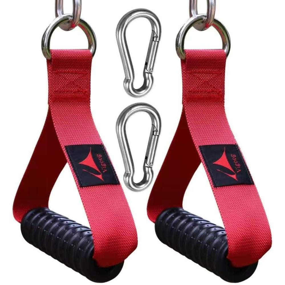 imageVigoog Heavy Duty Gym Exercise Handles Attachment for Cable MachineResistance BandPulley System Home Fitness Workout Equipment with Elastic Rubber Grip and 2 Large CarabinersGlory Red
