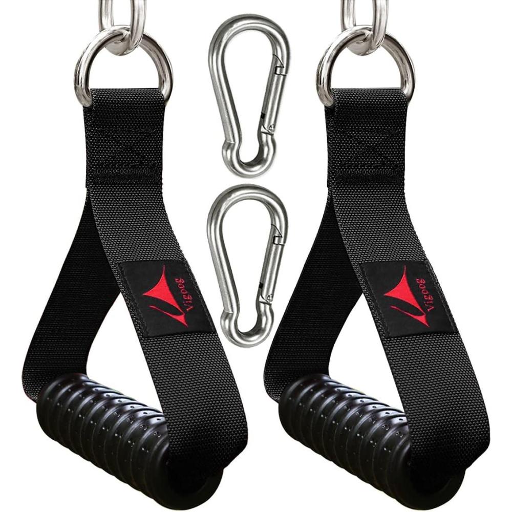 imageVigoog Heavy Duty Gym Exercise Handles Attachment for Cable MachineResistance BandPulley System Home Fitness Workout Equipment with Elastic Rubber Grip and 2 Large CarabinersClassic Black