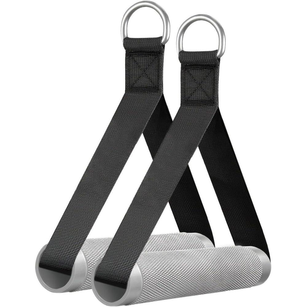 imageWANSPOORTS 2Pack Upgraded Heavy Duty Exercise Handles for Cable Machine Aluminum Alloy Gym Handles for Power Rack Attachments Resistance Band with Cable Crossover SystemampTriceps PushdownSilver Black