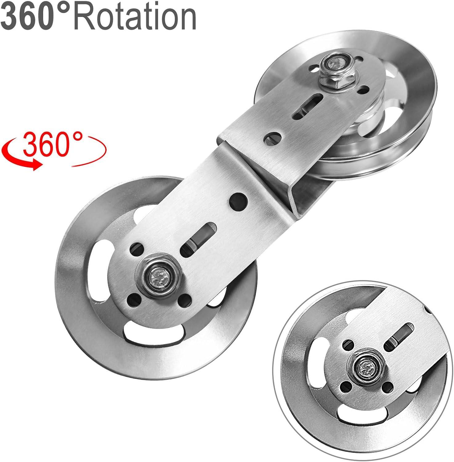 imageplzzree Swivel Dual Pulleys 360 Rotation Roller Double Pulley Wheel for DIY Home Gym Cable Machines Silent Bearing Swivel Groove Wheel Pull Down Attachment Weight Lifting