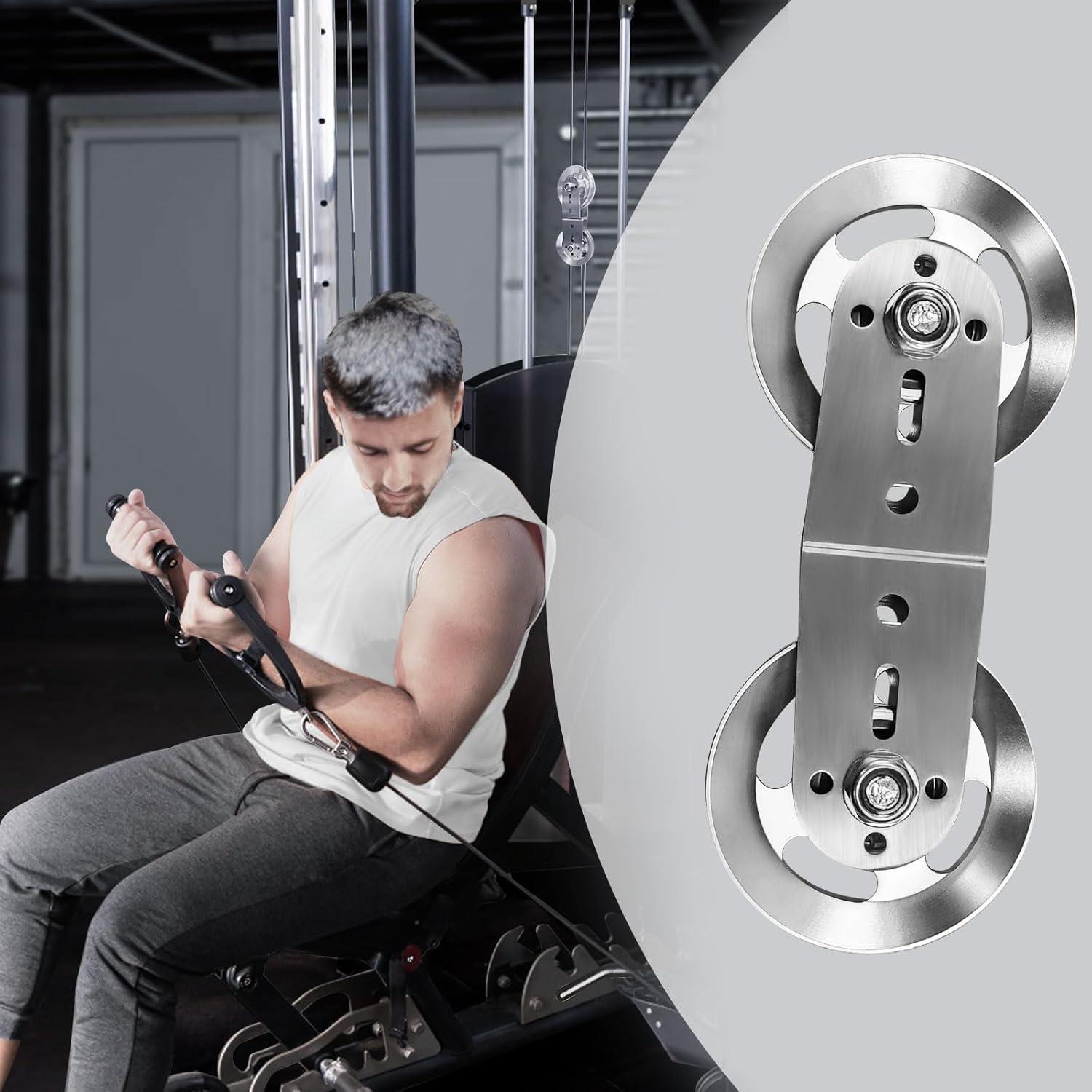 imageplzzree Swivel Dual Pulleys 360 Rotation Roller Double Pulley Wheel for DIY Home Gym Cable Machines Silent Bearing Swivel Groove Wheel Pull Down Attachment Weight Lifting