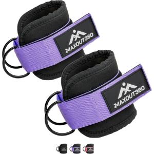 MaxOut360 Ankle Straps for Cable Machines Women and Men, Cable Kick Back Ankle Straps for Lower Body and Booty Workouts at Home and Gym(Purple Pair)