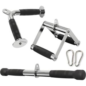 POWER GUIDANCE Cable Machine Attachment, LAT Pulldown Attachments, Cable Attachments for Gym, Home Gym Accessories(2.0V Handle + Rotating Bar + V-Shaped Bar)