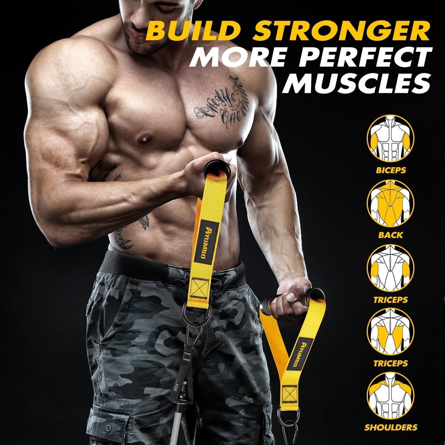 imageAyombo Gym Equipment Cable Attachments for Gym Home Workout Equipment Machine Grip Attachments Resistance Bands Handles for Weight Strength Trainer Gym Heavy Duty Exercise Handle for Men1Yellow