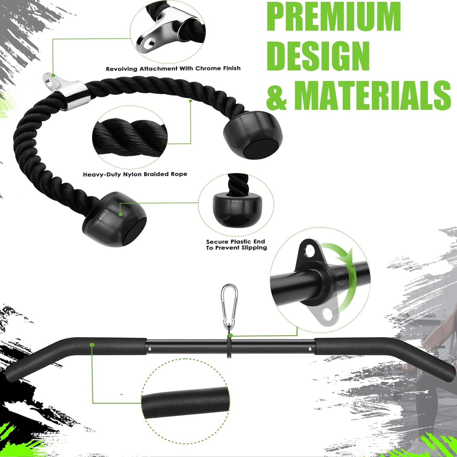 imageCable Machine Attachment Set LAT Pulldown Attachments Cable Machine Accessories for Home Gym Weight Workout 5 Pcs