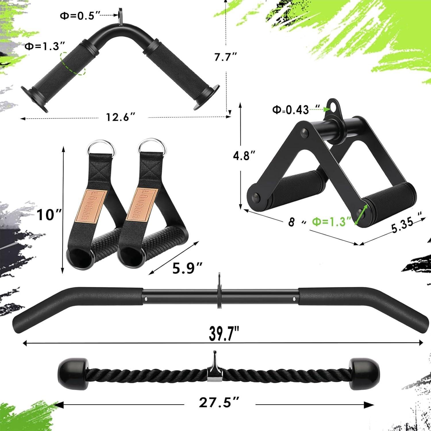 imageCable Machine Attachment Set LAT Pulldown Attachments Cable Machine Accessories for Home Gym Weight Workout 5 Pcs