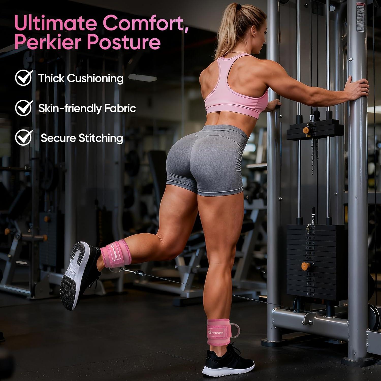 imageFitBeast Ankle Straps for Cable Machines Women Ankle Strap Set Glute Kickback Ankle Strap amp Gym Handles Gym Ankle Straps for Resistance Bands Booty Workouts Leg Extensions Hip AbductorsPink