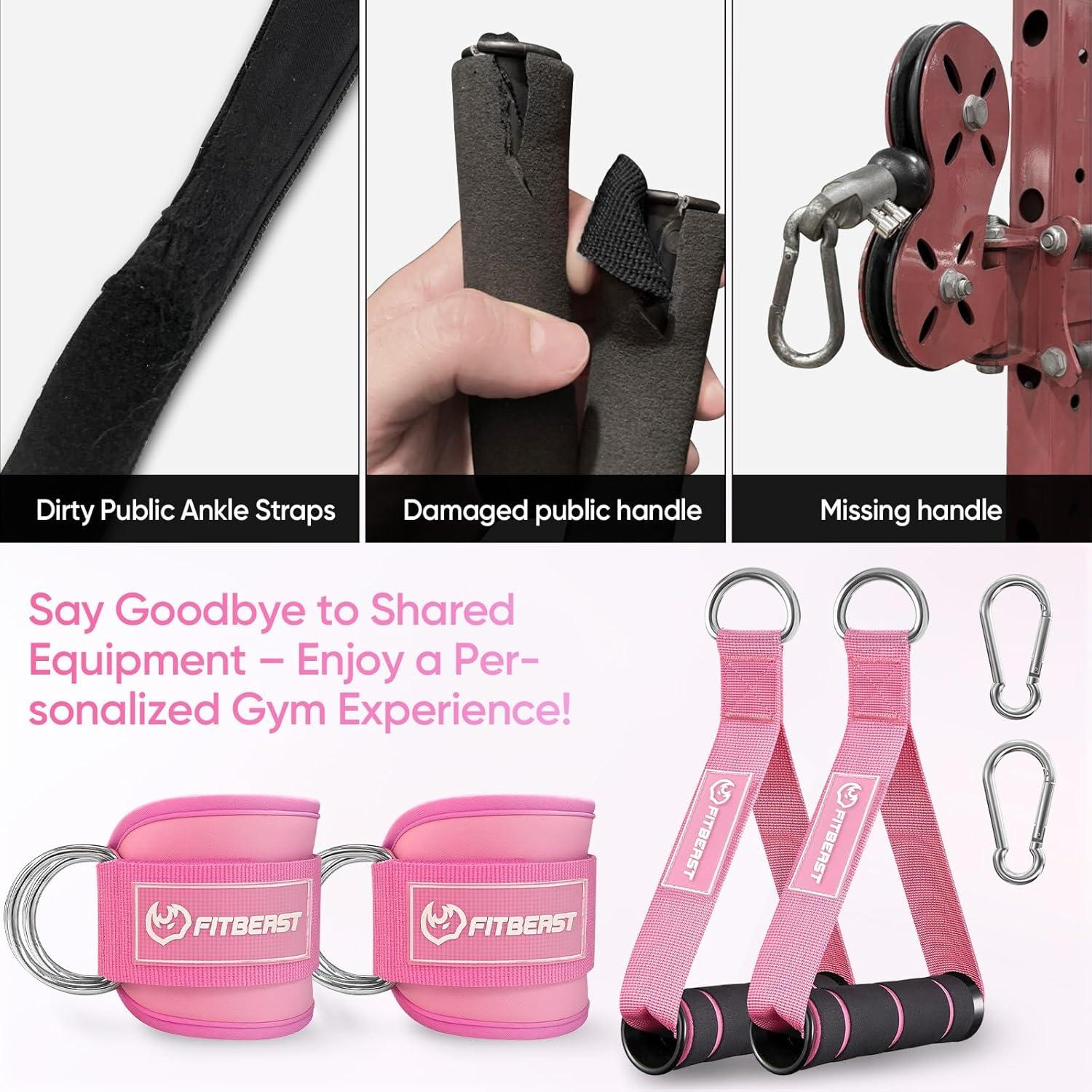 imageFitBeast Ankle Straps for Cable Machines Women Ankle Strap Set Glute Kickback Ankle Strap amp Gym Handles Gym Ankle Straps for Resistance Bands Booty Workouts Leg Extensions Hip AbductorsPink