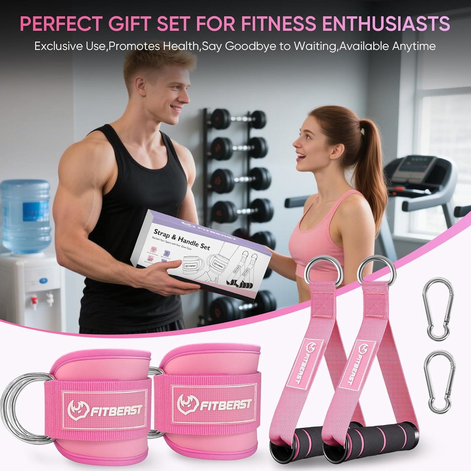 imageFitBeast Ankle Straps for Cable Machines Women Ankle Strap Set Glute Kickback Ankle Strap amp Gym Handles Gym Ankle Straps for Resistance Bands Booty Workouts Leg Extensions Hip AbductorsPink