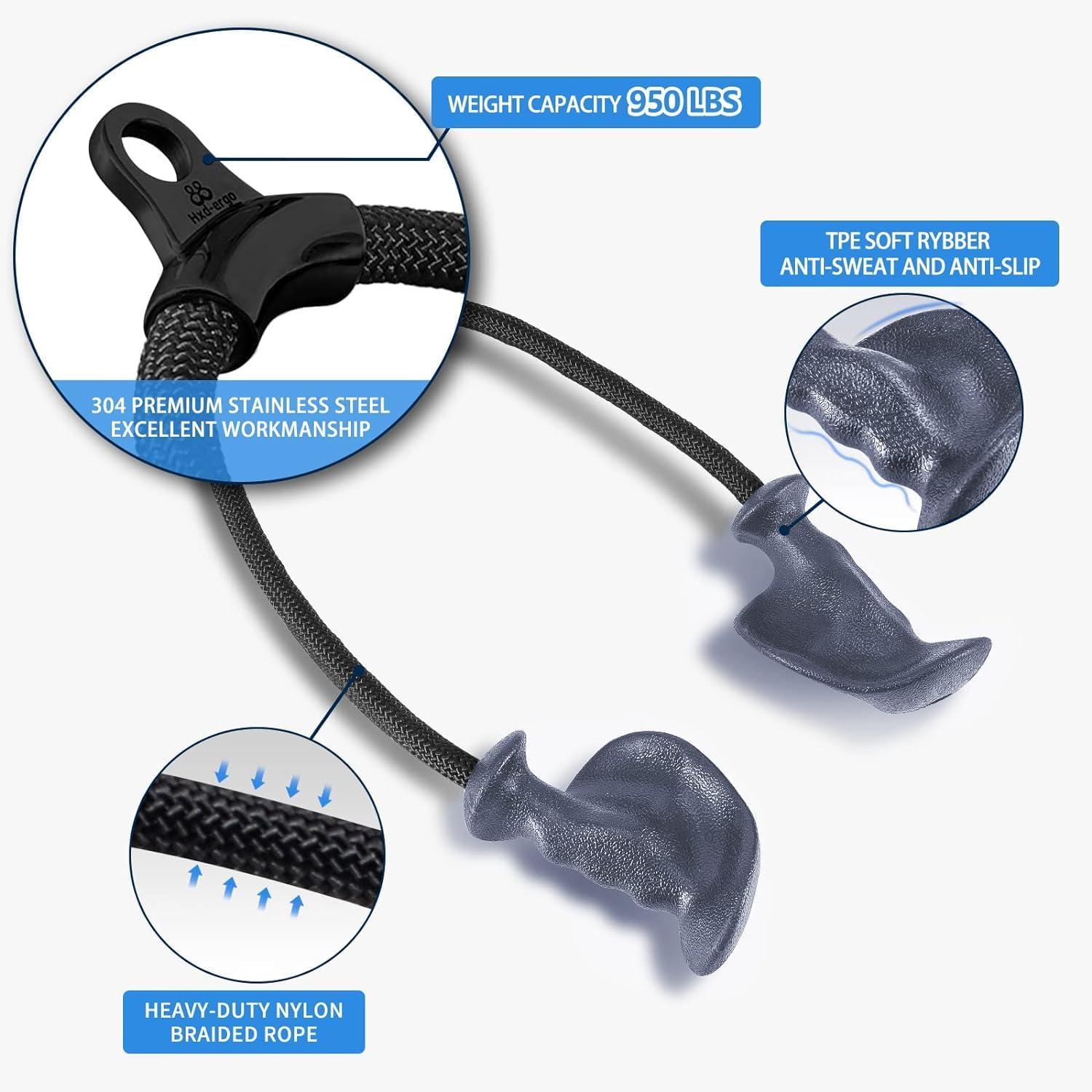imageHXDERGO Tricep Rope with Ergonomic Handles 36 Inch Tricep Pull Down Rope for Cable Machine Pulley System Triceps Rope Cable Attachment for Gym HomeGrey