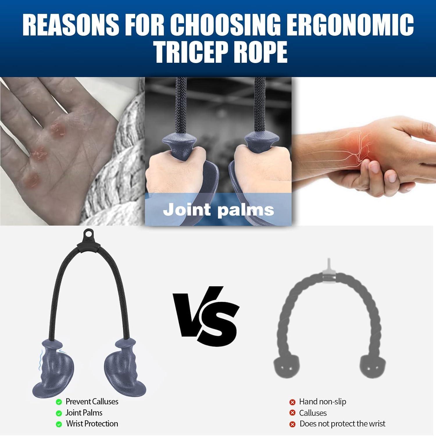 imageHXDERGO Tricep Rope with Ergonomic Handles 36 Inch Tricep Pull Down Rope for Cable Machine Pulley System Triceps Rope Cable Attachment for Gym HomeGrey
