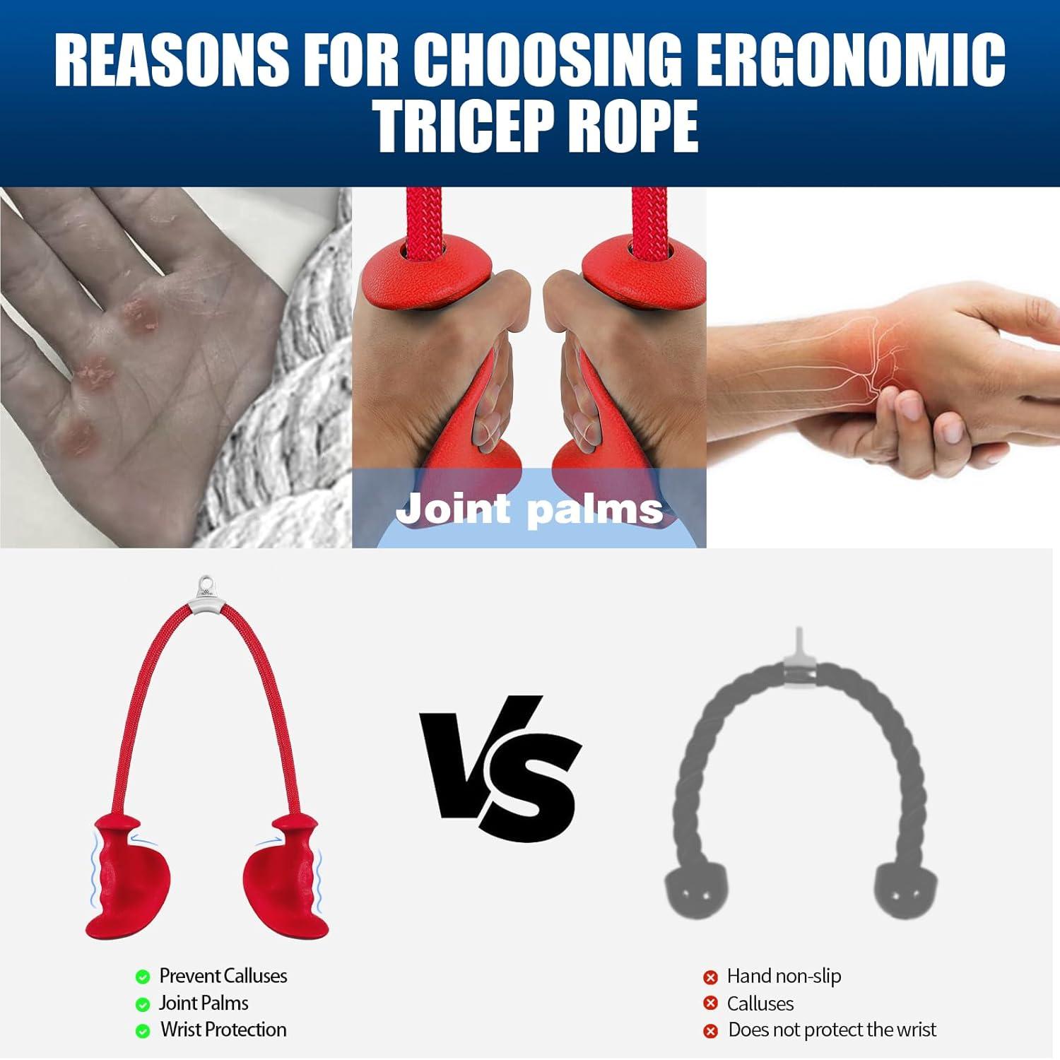 imageHXDERGO Tricep Rope with Ergonomic Handles 36 Inch Tricep Pull Down Rope for Cable Machine Pulley System Triceps Rope Cable Attachment for Gym HomeRed