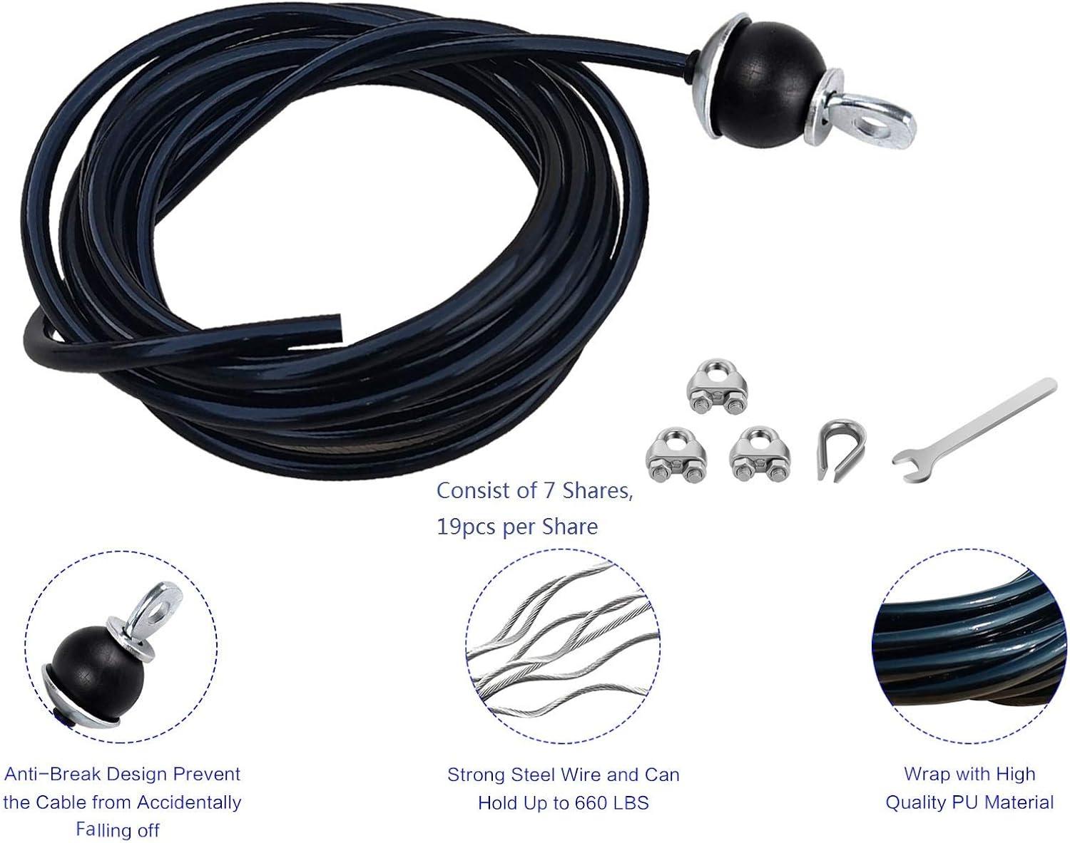 imageHome Gym Fitness LAT Pulldown Cable Replacement 78118 236 Inch 6mm Adjustable Length for Pulley System Cable Machine Workout Equipment Steel Wire Rope with Rubber Stopper Ball 118 Inch236 Inch Adjustable Cable