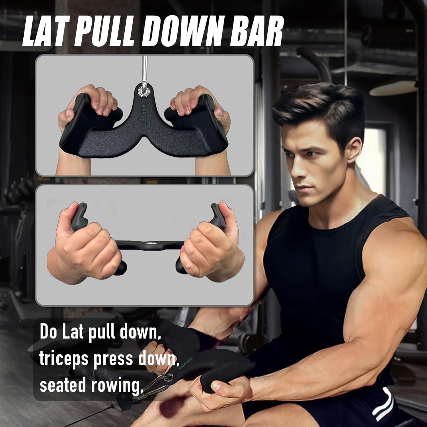 imageHome Gym Fitness Rowing Tbar Vbar Pulley Cable Machine Attachment Bicep Curl Tricep Lat pulldown Bar Back Strength Training Handle Grips Lat Pull Down Bar for Seat Row WorkoutStyle 1