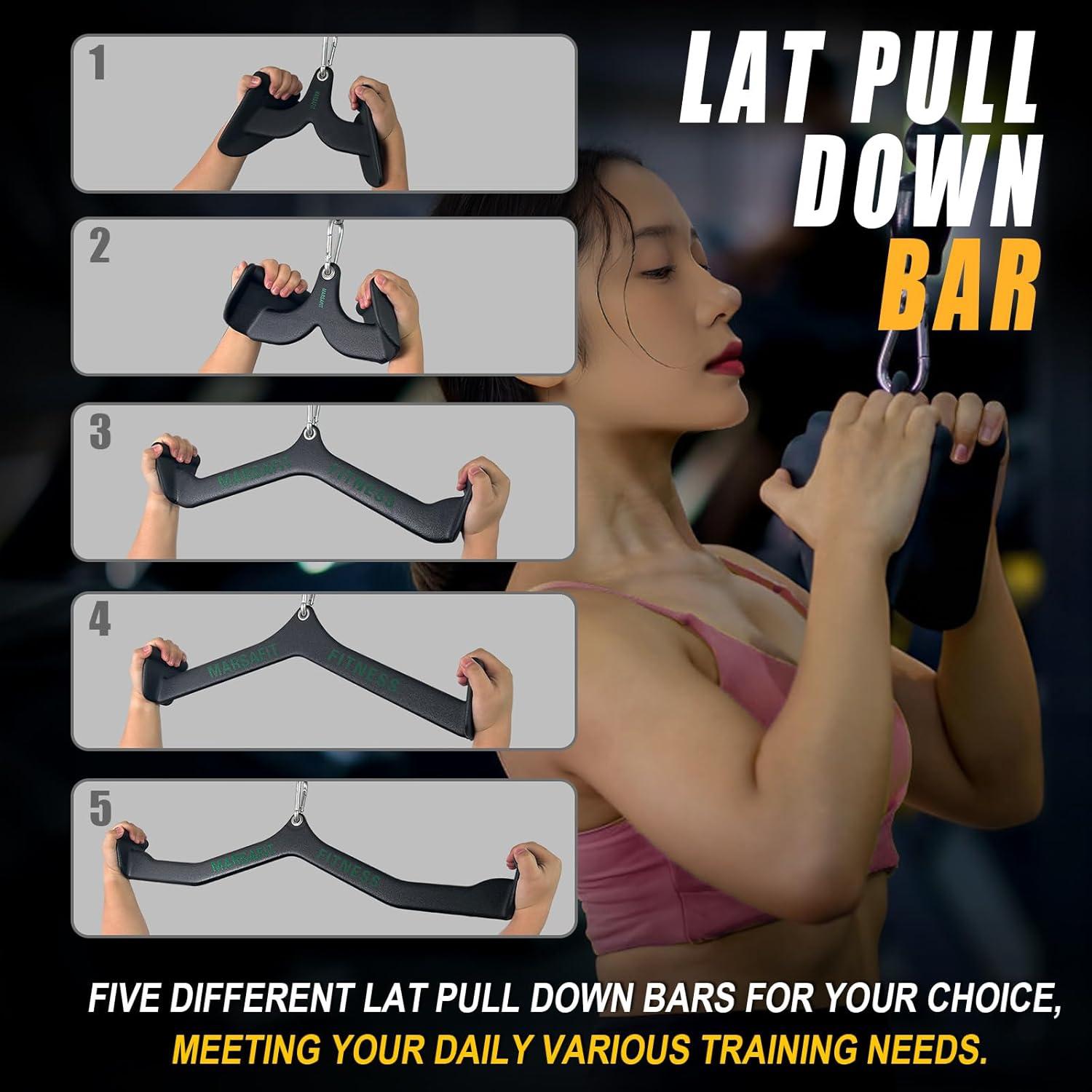 imageHome Gym Fitness Rowing Tbar Vbar Pulley Cable Machine Attachment Bicep Curl Tricep Lat pulldown Bar Back Strength Training Handle Grips Lat Pull Down Bar for Seat Row Workout5PCS