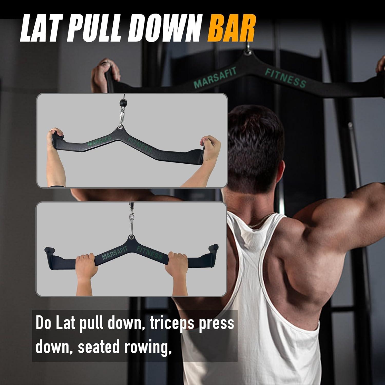 imageHome Gym Fitness Rowing Tbar Vbar Pulley Cable Machine Attachment Bicep Curl Tricep Lat pulldown Bar Back Strength Training Handle Grips Lat Pull Down Bar for Seat Row Workout5PCS