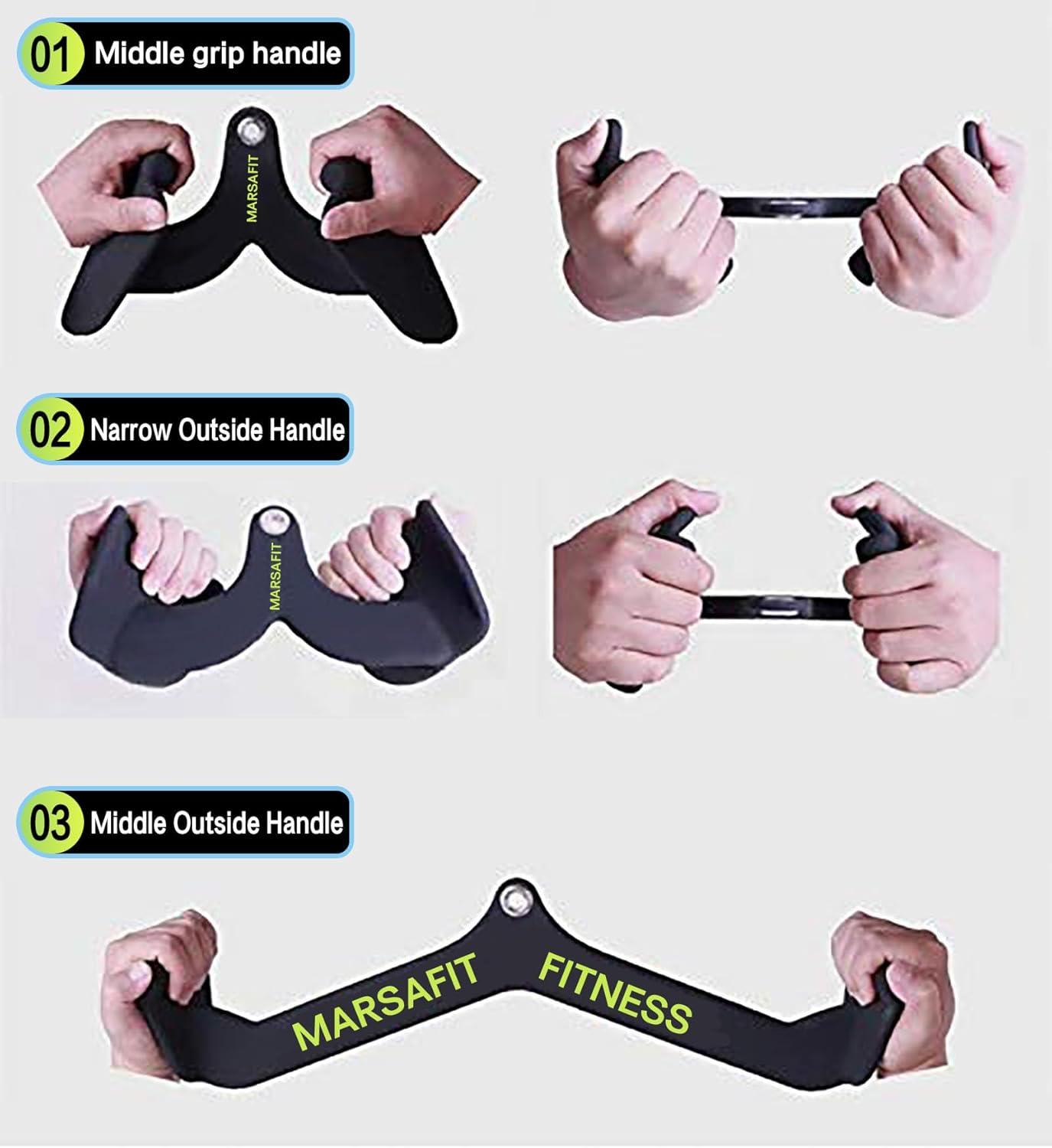 imageHome Gym Fitness Rowing Tbar Vbar Pulley Cable Machine Attachment Bicep Curl Tricep Lat pulldown Bar Back Strength Training Handle Grips Lat Pull Down Bar for Seat Row Workout5PCS
