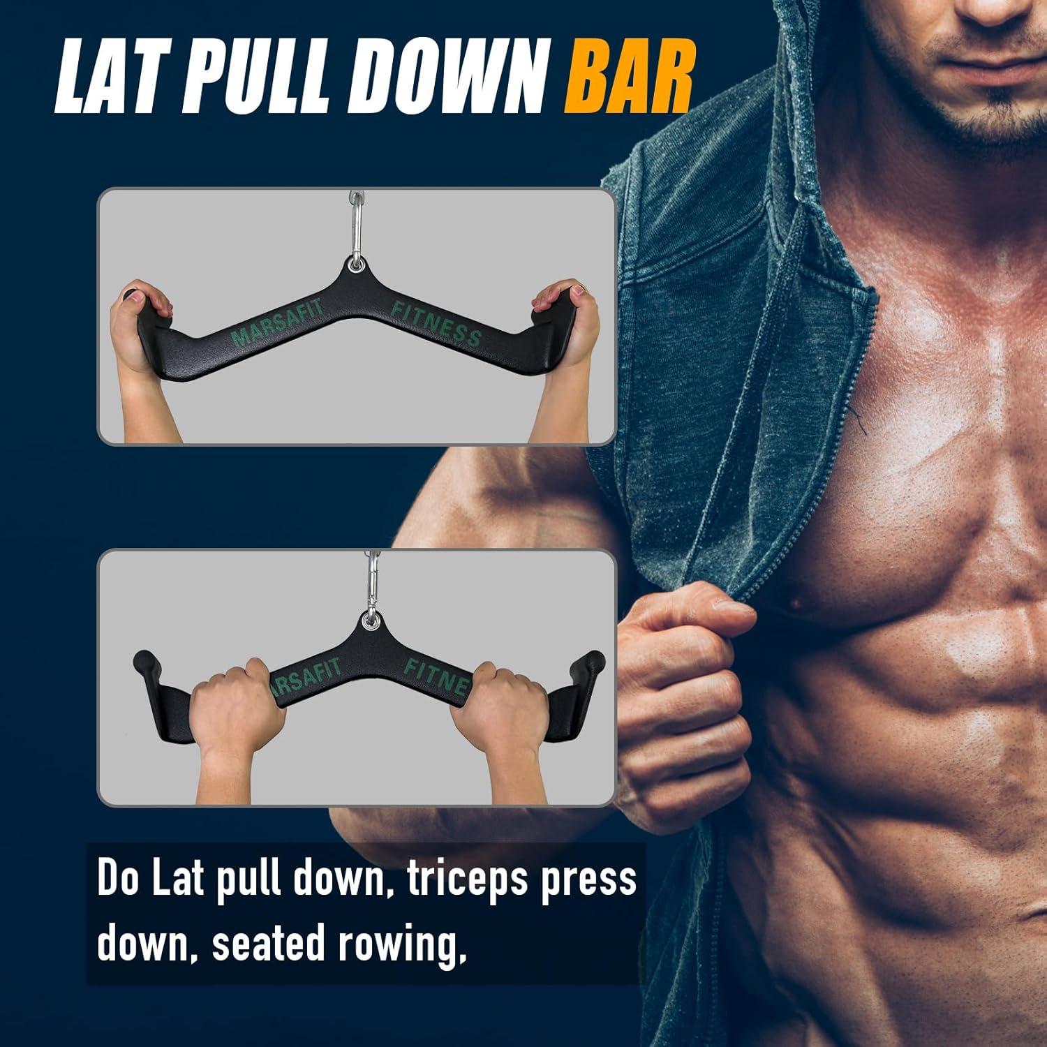 imageHome Gym Fitness Rowing Tbar Vbar Pulley Cable Machine Attachment Bicep Curl Tricep Lat pulldown Bar Back Strength Training Handle Grips Lat Pull Down Bar for Seat Row Workout5PCS