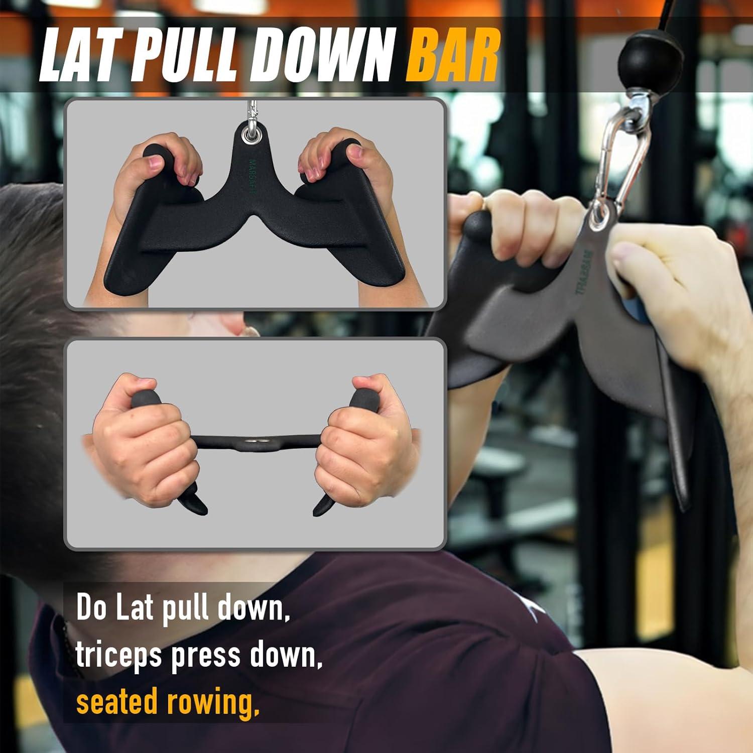 imageHome Gym Fitness Rowing Tbar Vbar Pulley Cable Machine Attachment Bicep Curl Tricep Lat pulldown Bar Back Strength Training Handle Grips Lat Pull Down Bar for Seat Row Workout5PCS