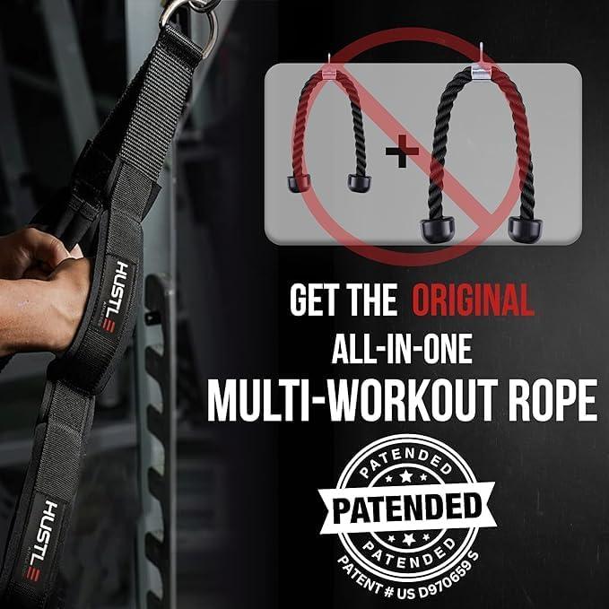 imageHustle Athletics Tricep Rope Cable Attachments for Gym Use Perfect Gym Equipment for HomeGym Accessories Multi Workout Rope Cable Machine Attachment Best Gym Rope Grip with 4 AntiSlip Handles