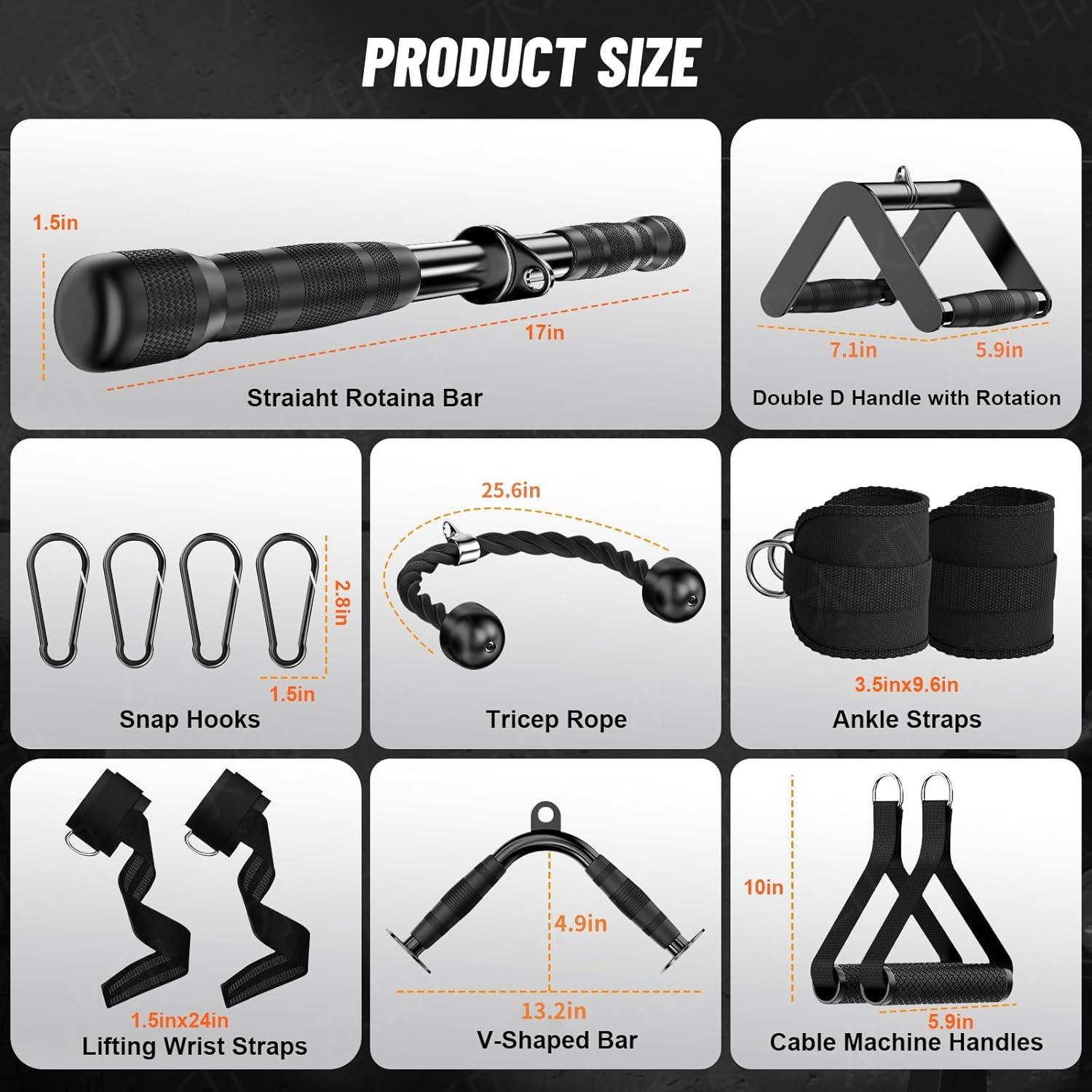 imageJOTUPLUN Cable Machine Attachment for Home Gym Tricep Press LAT Pull Down Attachment Tricep Press Down Cable Accessories for Weight Fitness Multiple OptionsTricep Rope Lifting Wrist Straps Snap Hooks