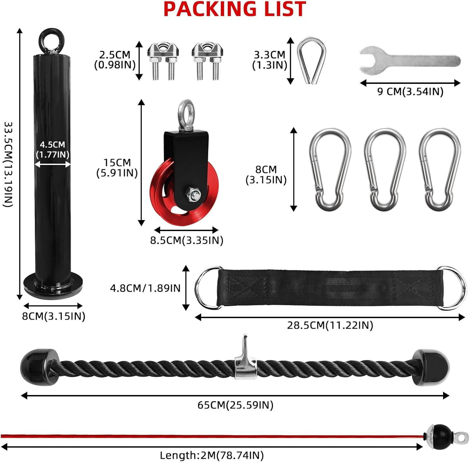 imageLFJ LAT Pull Down and Lift Weight Pulley System Cable Machine Pulley Attachment for Triceps Pull Down Biceps Curl Back Forearm Shoulder Home Gym EquipmentRed set with aluminum alloy pulley