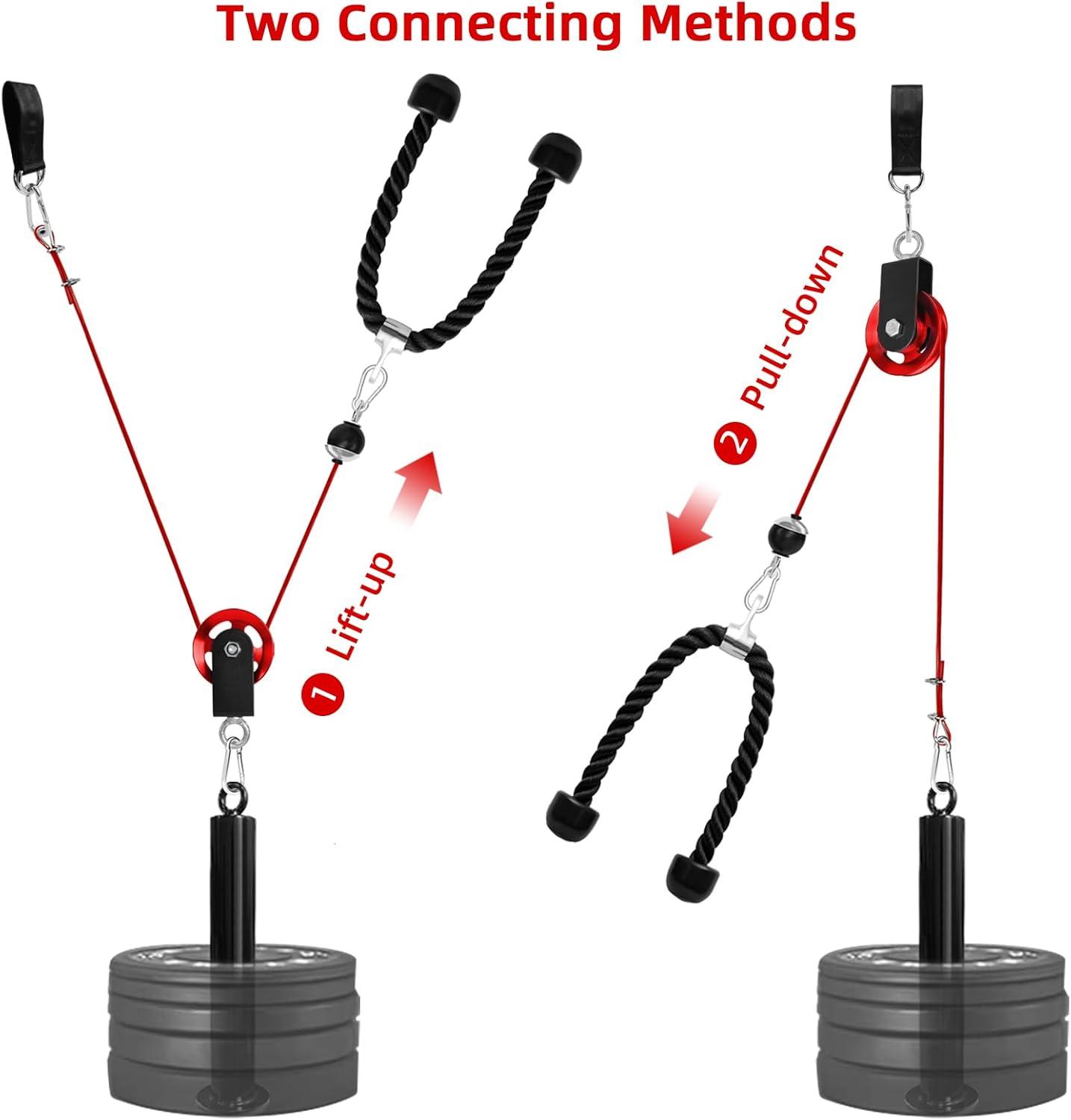 imageLFJ LAT Pull Down and Lift Weight Pulley System Cable Machine Pulley Attachment for Triceps Pull Down Biceps Curl Back Forearm Shoulder Home Gym EquipmentRed set with aluminum alloy pulley